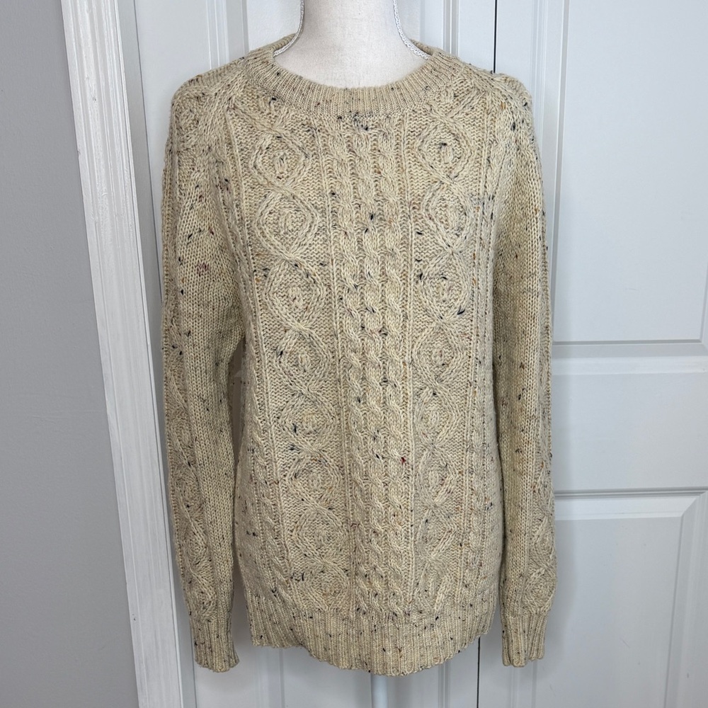 Ballyshannon Vintage 90s Cream Donegal Cable Knit Fisherman Sweater Acrylic Wool